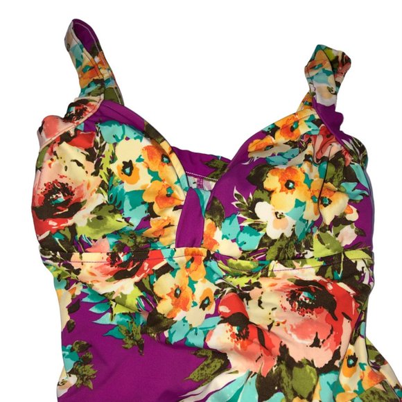 maxine bright FLOWERS print Old Hollywoood Style one piece bathing suit … - Picture 4 of 5